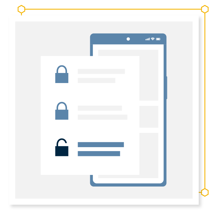 Illustration of a screen with padlocks in front of a mobile.